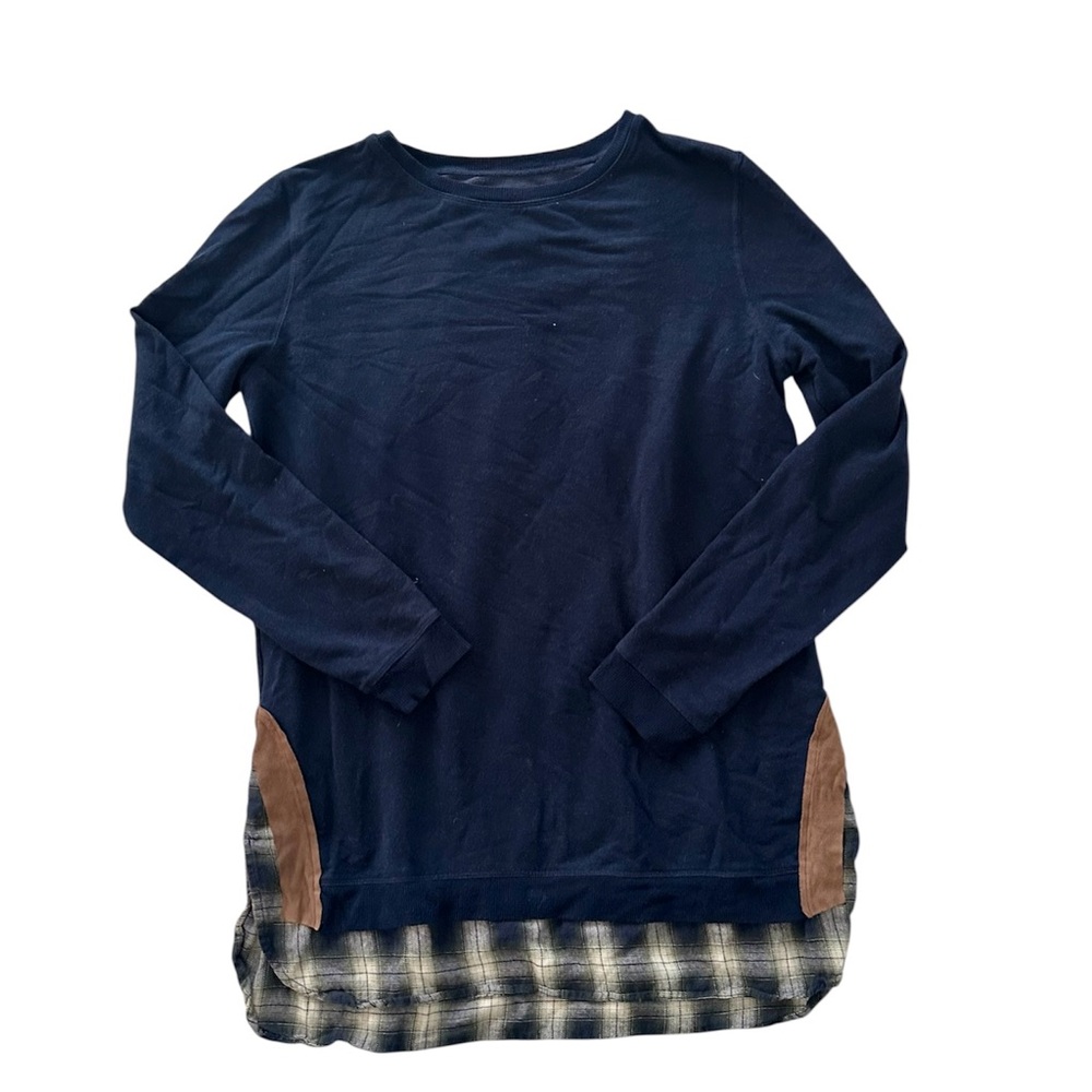 Evys tree charlotte large Blue Long Sleeve Top with Plaid Hem